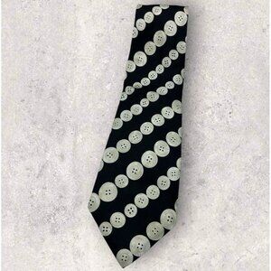 ESCADA Silk Tie ITALY Black Ivory Button W:3.7" EUC